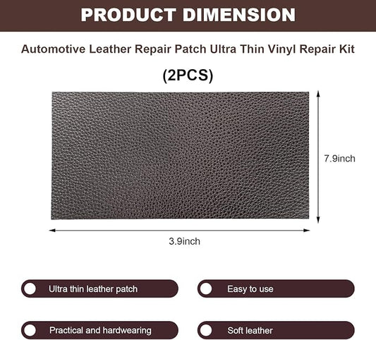 2 PCS Leather Repair Patch Tape, 4 x 8 Inch PU Vinyl Repair Patches for Car Upholstery Seat, Waterproof Self Adhesive Leather Tape Repair Kit for Furniture Couches Chairs (Gray)
