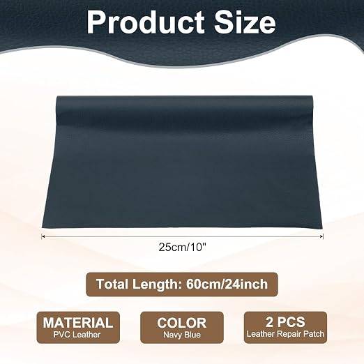 PATIKIL Leather Repair Patch, 2 Pack 10 x 24 Inch Self-Adhesive Vinyl Patch Furniture Tape Repair Kit for Sofas Couches Stools Chairs Cabinets Bags, Navy Blue