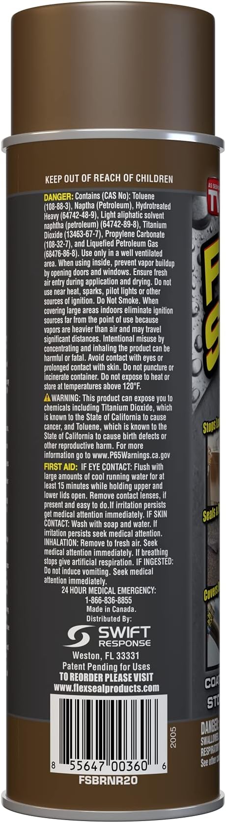 Flex Seal, 14 oz, Brown, Stop Leaks Instantly, Waterproof Rubber Spray On Sealant Coating, Perfect for Gutters, Wood, RV, Campers, Roof Repair, Skylights, Windows, and More