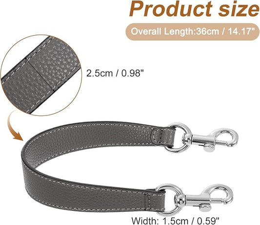 uxcell 14.17 Inch PU Leather Short Bag Strap with Clasp, Purse Handles Handbags Replacement Straps for Clutch Bag Underarm Bags, Grey, Silver Buckle