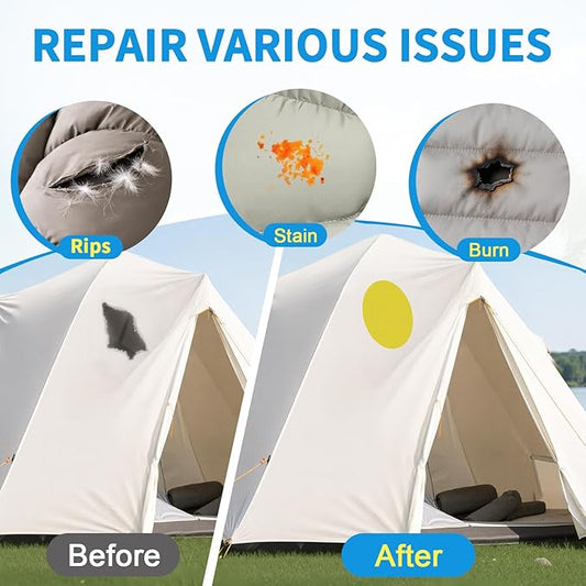 Waterproof Self-Adhesive Nylon Patches for Tent Repair Kit, 24pcs Outdoor Gear Tenacious Repair Tape, Fabric Patches for Clothes, Down Puffer Jacket, Tent, Sleeping Bag, Backpack, Fluorescent Yellow