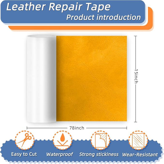 Self Adhesive Faux Leather Repair Patch,1Roll 15x78 Inch Leather Repair Tape for Furniture,Couch Tape for Couches,Bed,Car Seats,Chair,Orange