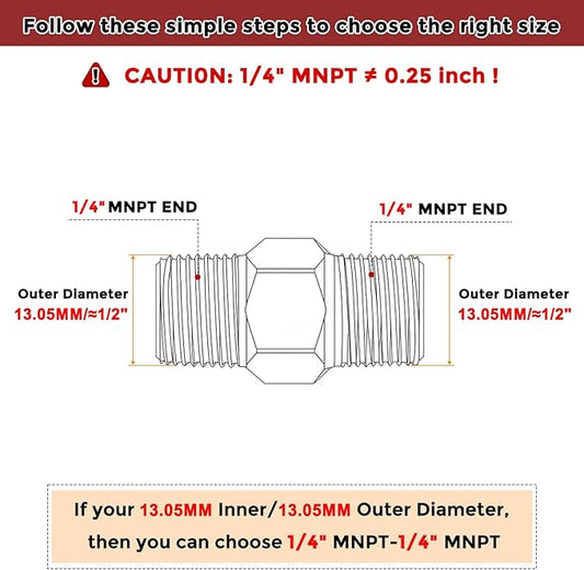Pack of 12, 1/4" NPT Male to 1/4" NPT Male Solid Brass Hex Nipple Hose Connectors, Male Pipe Adapter for Pipe Leak Repair, Bathroom Remodeling, Tool Extensions, Compression