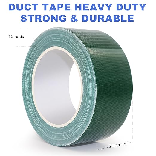 Green Duct Tape, 2 Inches x 32 Yards, Heavy Duty, Strong, Durable, Flexible, Easy-Tear by Hand, No Residue, Waterproof for Home Repairs, Fixed Carpet Edge, DIY Projects