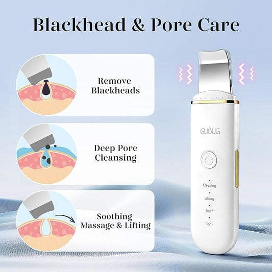 GUGUG Skin Scrubber Face Spatula Skin Spatula Pore Cleaner Blackhead Remover Tools for Facial Deep Cleansing-4 Modes -White