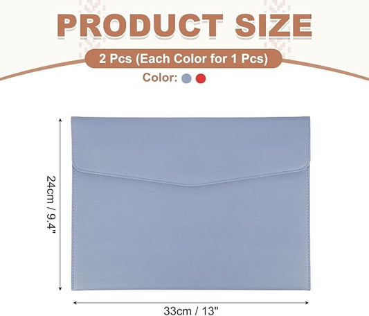 PATIKIL 2Pcs PU Leather A4 File Folder, Document Holder Envelope Waterproof Napa Texture Filing Organizer Portfolio Folder Case with Magnetic Snap Closure for Home Office, Light Blue, Red