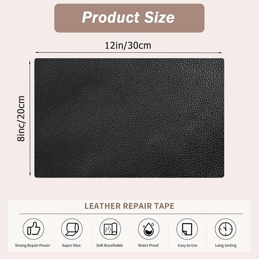4PCS Self-Adhesive Leather Repair Patches, 8 x 12 Inch Black Repair Patch Tape for Couches Waterproof Leather Patches for Furniture, Sofa, Chair, Car Seats (Black)