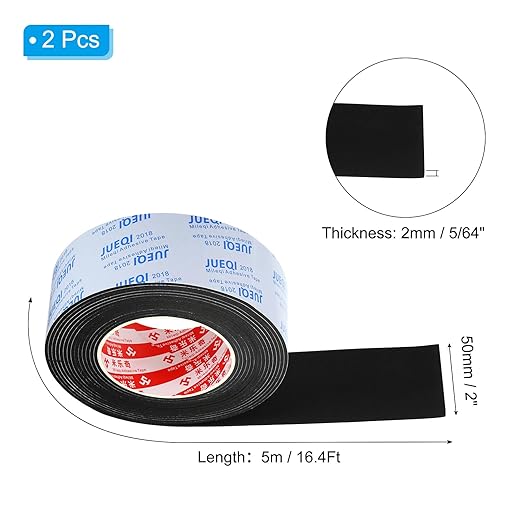 PATIKIL 2" W x 5/64" T x 16.4Ft EVA Single Sided Foam Tape, 2Pcs Multipurpose Sealing Strip Foam Waterproof Weather Stripping Foam Sealing Foam Strips with Adhesive for Door, Black