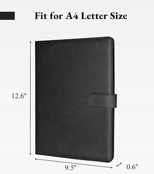Zreal Padfolio Portfolio Binder with Clipboard & Card Holder, Faux Leather File Folder, Folio Resume Paper Organizer for A4 Letter Size Document, Legal Pad Holder for Women Man (Black)