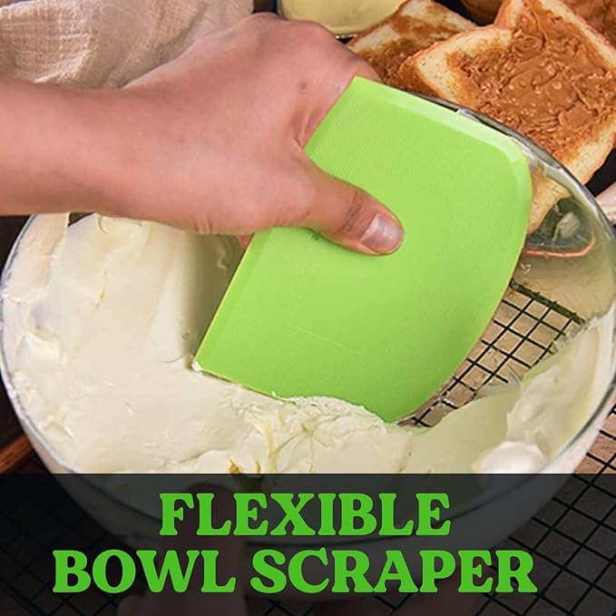 SURDOCA Dough Scraper Bench Scraper - 3P 13x7.9" Plastic Flexible Bowl Scraper, Sharp Edge & Angles Cake Scraper. Non-Slip Bakeware Decorating Tools Sculpting & Modeling Tools - Blue+White+Blue