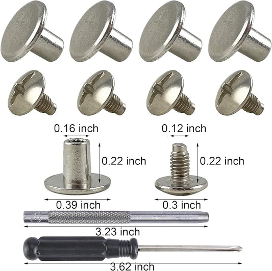 YORANYO 100 Sets Silver Color Round Flat Head Chicago Screws for Leather Chicago Rivets Kit Button Studs Leather Rivets Chicago Screw for Leather Crafting Clothing Shoes Belts Bags 25/64 Inch