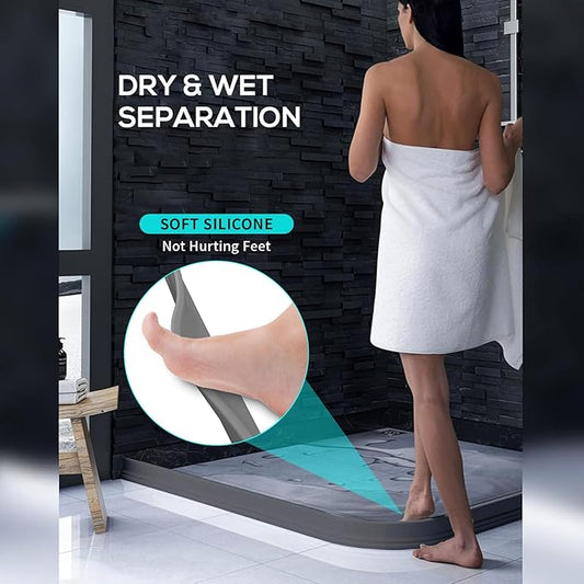 3ft/5ft/6ft/8ft/10ft Collapsible Shower Threshold Water Dam Water Barrier for Shower and Water Stopper Keeps Water Inside Water Threshold for Wet and Dry Separation (10ft, Gray)