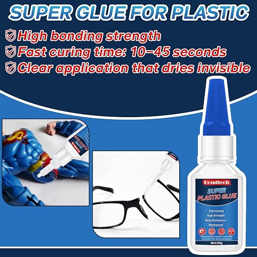 Plastic Glue 30 g*2, Super Glue for Plastic, Strong Clear Adhesive for Miniatures, Model, PLA, 3D Printing, Acrylic, PVC, Waterproof, Heat-Resistant (Clear, 30 Grams * 2 Pack, Plastic Glue)