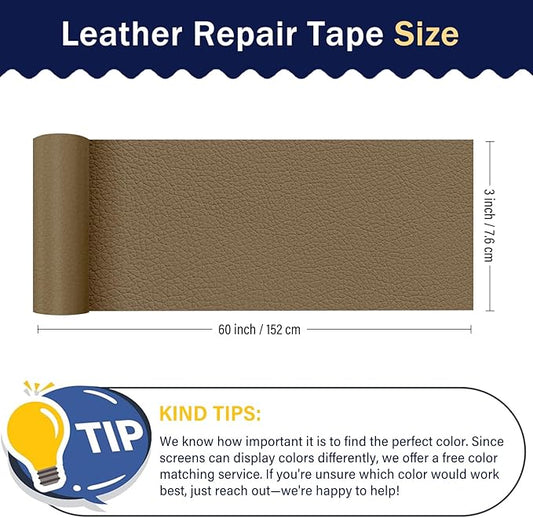 Zenyao Leather Repair Patch Tape - Self Adhesive Leather Repair Kit for Car Seat Furniture, Heavy Duty Vinyl Repair Patch for Couch Sofa, Waterproof Fix for Tears, 3x60 Inch Roll, Grey Khaki