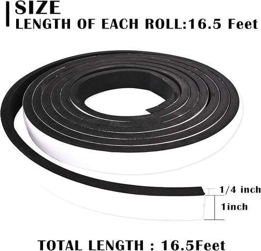 1 inch Wide x 1/4 inch Thick Black Foam Weather Stripping,Closed Cell Foam Insulation Tape with Self-Adhesive,Single Sided Weatherstrip for AC Window, Door Seal,High Density Weather Strip 16.5 Feet