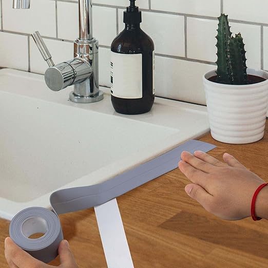 Bath & Kitchen Caulk Tape Sealant Strip,PVC Self Adhesive Tub and Wall Sealing Tape Caulk Sealer,Caulk Strip,sealant Tape,Shower Tile Sealer Adhesive sealant (Silver)