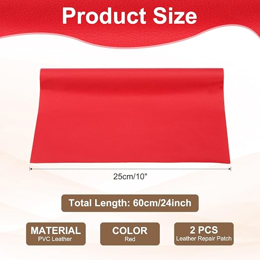 PATIKIL Leather Repair Patch, 2 Pack 10 x 24 Inch Self-Adhesive Vinyl Patch Furniture Tape Repair Kit for Sofas Couches Stools Chairs Cabinets Bags, Red