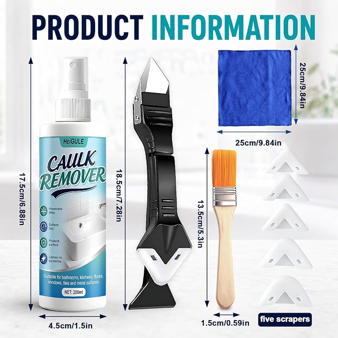 Caulk Remover, Softens Caulk Easily Rapid Decomposition Surface Safe, 6.7Oz | Suitable for Bathroom, Kitchen, Floor, Window and Other Surfaces, it Powerfully Penetrates and Quickly Removes Dirt and Grime
