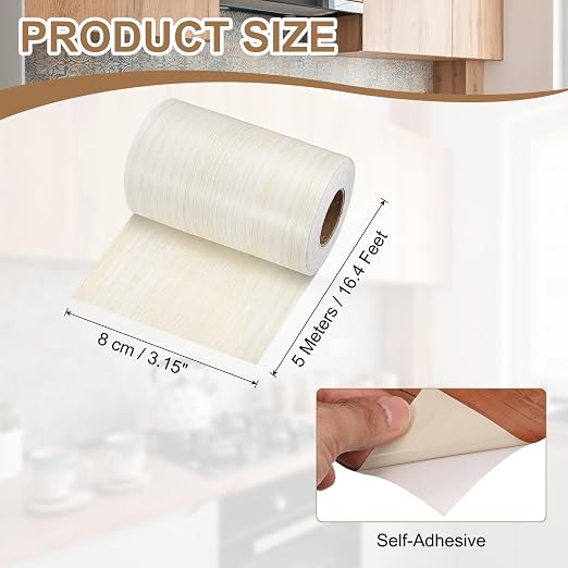 uxcell Wood Tape, 3 Inch x 16ft Self-Adhesive Wood Grain Repair Tape Patch with Plastic Scraper for Baseboards, Doors, Windows, Floor Repair and Furniture Renovation, Beige