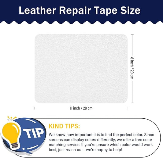 Zenyao Leather Repair Patch Tape - Self Adhesive Leather Repair Kit for Car Seat Furniture, Heavy Duty Vinyl Repair Patch for Couch Sofa, Waterproof Fix for Tears, 8x11 Inch Sheet, 2 Pieces, White