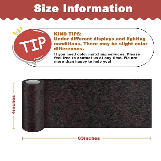 GEYYANG Leather Repair Tape, 4 x 63 Inch Self-Adhesive Leather Repair Kit for Furniture, Car Seats, Chairs, Sofas, Boats Vinyl, Dark Brown - Pattern Grain
