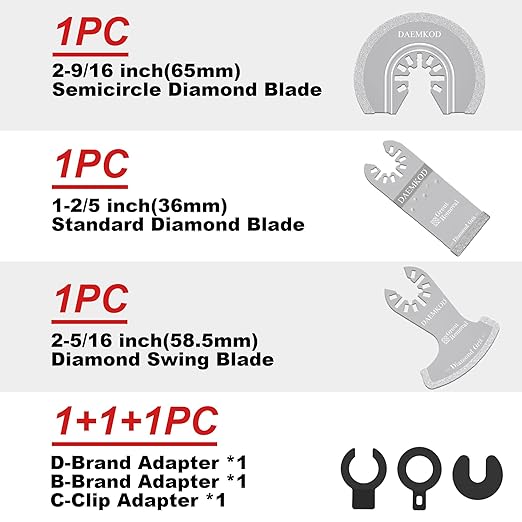 3 Pcs Diamond Oscillating Tool Blades, Professional Multi-tool Blades Kit for Grout Removal, Concrete, Bricks and Tiles