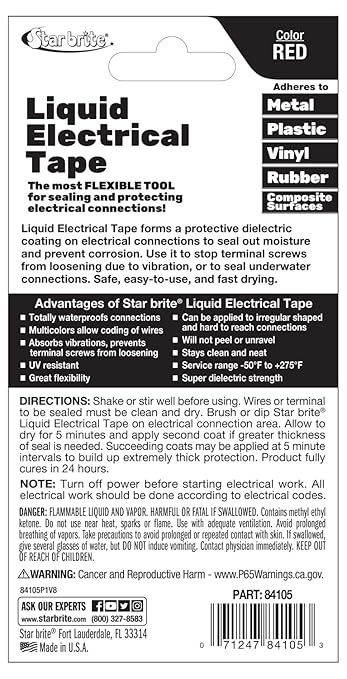 STAR BRITE Liquid Electrical Tape - Superior Adhesion and Flexible Protection for Frayed Cables, Terminals, and Electric Splices