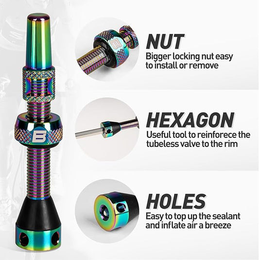 BWSHLF Tubeless Presta Valve Stem 40/44/55/60/65/70/80/100 mm, Super Light Alloy Presta Valve Stem Kit with Valve Core Remover Tool and Valve Stem Caps - Multiple Color and Size Options(Pair)