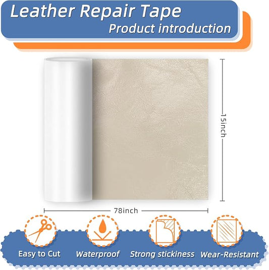 Self Adhesive Faux Leather Repair Patch,1Roll 15x78 Inch Leather Repair Tape for Furniture,Couch Tape for Couches,Bed,Car Seats,Chair,White