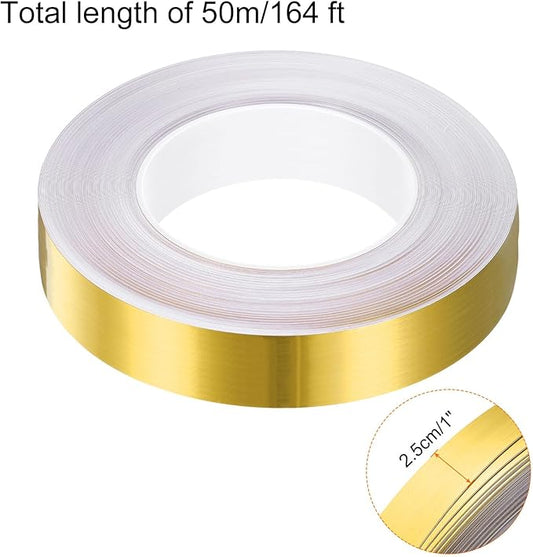 HARFINGTON 2Pcs Floor Tiles Gold Foil Lines Metallic Mirror Tape 0.98" x164 Ft Self Adhesive Decor Floor Wall Seam Sticker Waterproof Gap Sealing Tape for Kitchen Bathroom Cabinet