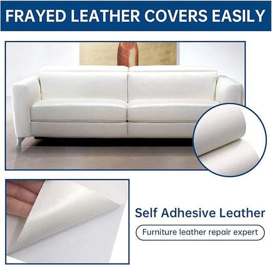 Leather Repair Patch, 17X79 Inch Self Adhesive Leather Repair, Large Vinyl Patch Tape for Couches, Furniture, Car Seats, Cabinets, Wall, Handbags (17X79 Inch, White)