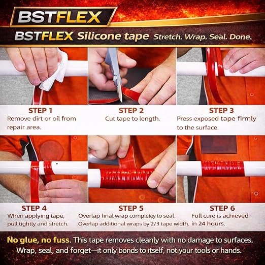 Self-Fusing Silicone Tape 2" x 36FT x 20mil Red– Waterproof & Heat-Resistant Rubber Emergency Repair Tape, Self Amalgamating for Plumbing, Hose, Electrical, Automotive & Outdoor – No Residue