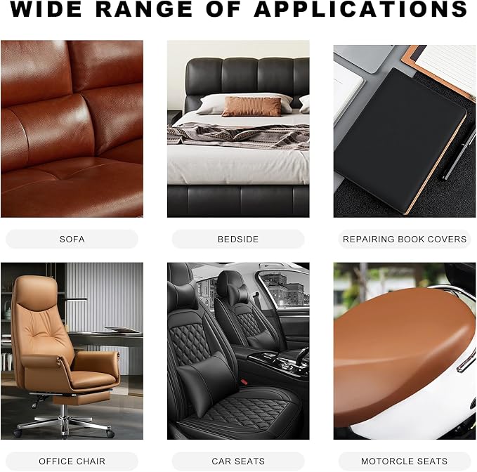 2 PCS Car Leather Repair Kit, 4×8 Inch Waterproof Self Adhesive Leather Repair Patches Kit, Super-Thin Cuttable PU Vinyl Patch Tape for Repairing Car Seats Sofas Chairs (Dark Brown)