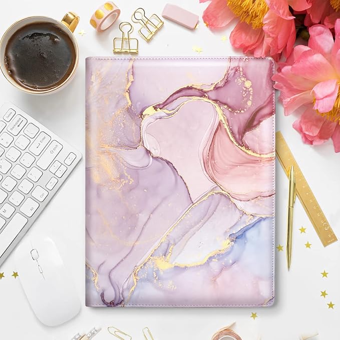 Padfolio Business/Resume Portfolio Folder, Leather Interview Portfolio Business Portfolio Portfolio Organizer with Legal Pad Folder Clipboard,Interview Folder for Men/Women, Colorful Pink
