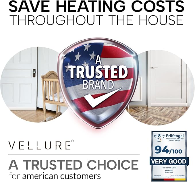 Vellure® Door Draft Stopper for Bottom of Door - Premium Door Sweep for Bottom of Door/Weather Stripping Door Seal (Save Energy – installs Quickly and Easily) Door Strip Ideal for