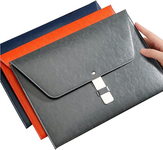 PU Leather A4 File Folder Large Document Holder Waterproof Envelope Folder Case with Handmade Closure (Red)