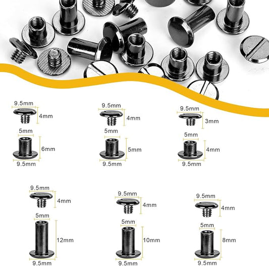 120sets Chicago Screws Kit, 6 Sizes Screw Rivets Gun Metal Chicago Binding Screws for DIY Repair Leather Craft Belt Bag Shoes Purse Bookbinding (M5*4,5,6,8,10,12) (Gunblack)