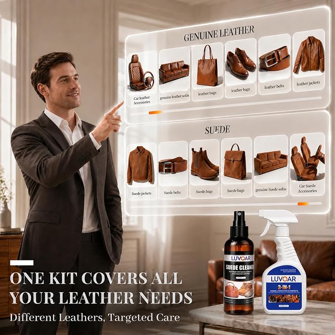 Leather Cleaner and Conditioner Kit - and More for Car Interiors, Apparel, Furniture, Boots & Accessories - with Microfiber Brush & Microfiber Cloth 2 Bottles (8 oz Each)