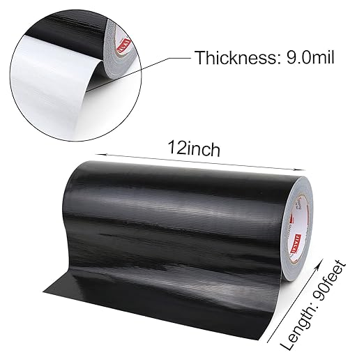 Wide Duct Tape 12 Inch, Industrial Grade 30Yards (90 ft) Wide Tape Duct, 9 Mil Heavy-Duty, Waterproof, Strong, Flexible, No Residue, for Crafts & Home Improvement (Black, 12'' x 90ft)