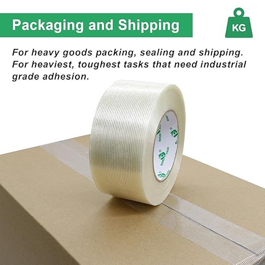 BOMEI PACK 12PACK Reinforced Packing Tape, 5.5Mil 2Inx 55Yds, Heavy Duty Filament Strapping Tape 2inch for Packing Shipping, Moving and Storage, Total 660yds
