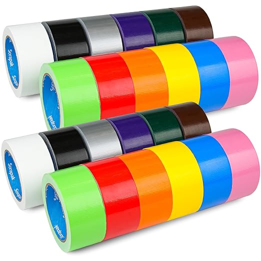 Colored Duct Tape 24 Rolls, 2 in x 20 yd, Rainbow Tape for DIY Crafts | Strong Adhesive, Easy Tear, Waterproof for Packing, Repairs, Color Coding, Home, School & Office