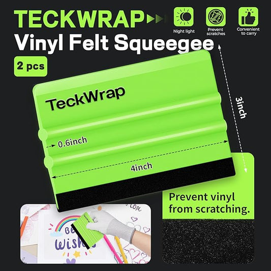 TECKWRAP 2 PCS Professional Felt Squeegee for Vinyl Stickers & Wallpaper - Scratch - Free (Neon Green)