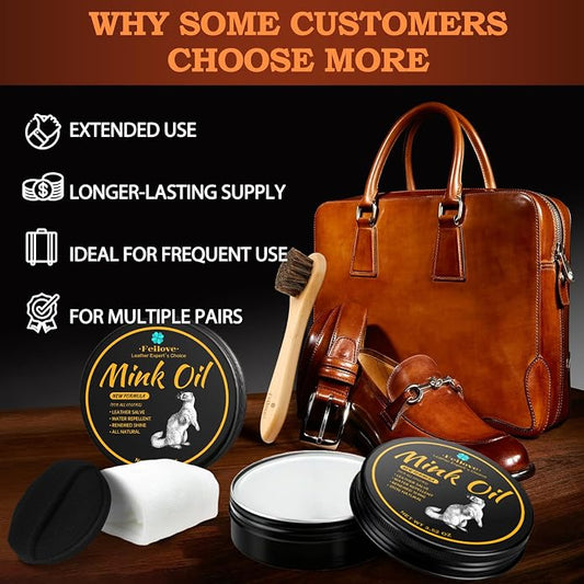 Feilove 4-in-1 Mink Oil Leather Conditioner and Cleaner 3.52 oz - Premium Waterproof Formula for Boots and Shoes