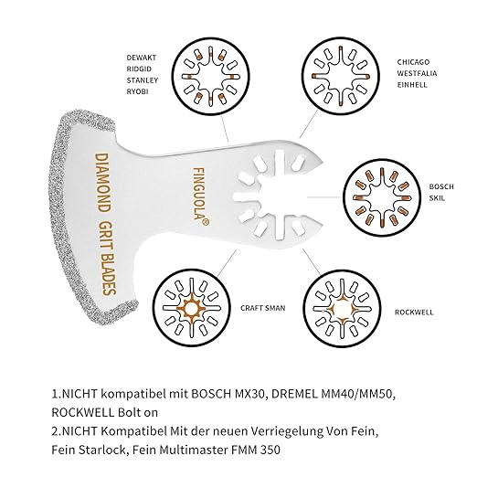 Oscillating Tool Blades, Diamond Carbide Multi Tool Blades for Grout Removal and Soft Tile Cut, Semi Circle Finger Segment Swing Grit Grout Oscillating Saw Blades (8PCS Swing Set)