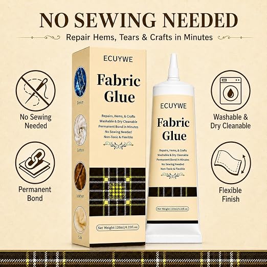Fabric Glue Permanent, 4.23oz-120ML No Sew Clear Clothes Adhesive with Precision Applicator Quick for Patches Hems and Rhinestones Industrial Grade Strong Bond for Denim Cotton Polyester Leather etc.