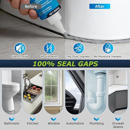Gray RTV Silicone Sealant Adhesive – 100% Waterproof Caulk for Bathroom, Kitchen, Automotive, Windows & Plumbing Shrink & Crack Proof, Flexible, Strong Adhesion – 5oz / 150g