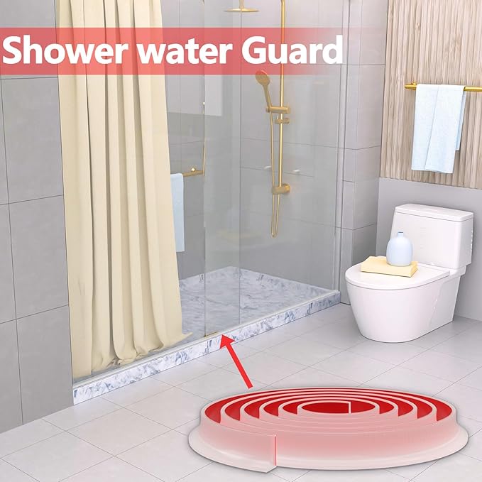New Collapsible Shower Threshold Water Dam, Self Adhesive Silicone Waterproof Barrier Bathroom and Kitchen Water Strip Dam Shower Guard for Dry and Wet Separation Caulk Seal Strip Edge Trim(TM)