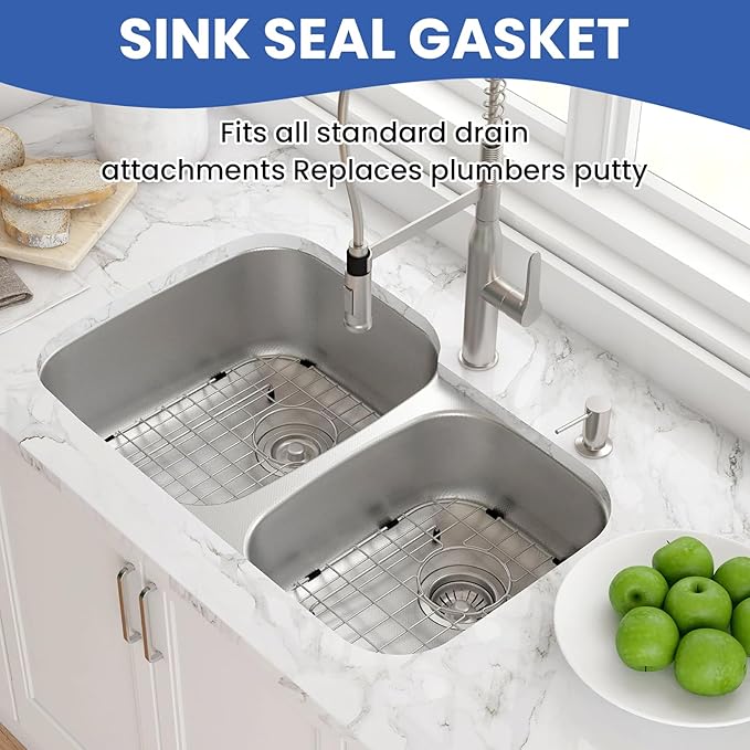2 Pcs Kitchen Sink Drain Garbage Disposal Gasket, Putty-Free Rubber Seal Accessory for Kitchen Sink's Drain Flange (Black)