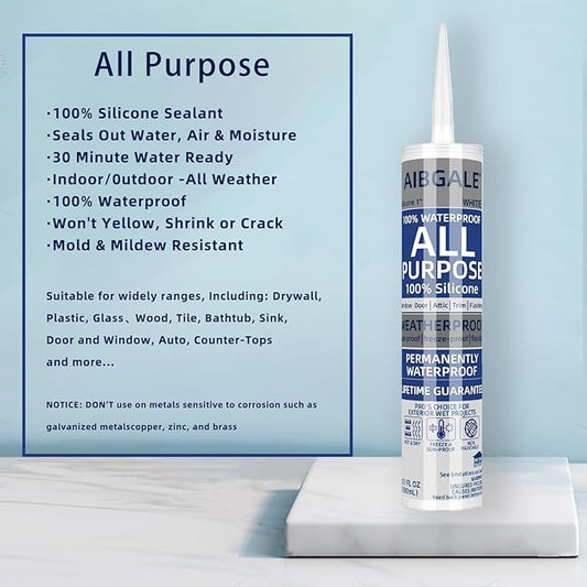 Caulking Tool Kit, Caulking Gun, 2 White/Clear Silicone Sealant with Gun - All-Purpose 100% Silicone Caulk (20 oz Tube), and 5 in 1 Scraper/Smoothing Tool, Sandpaper, Gloves and Masking Tape