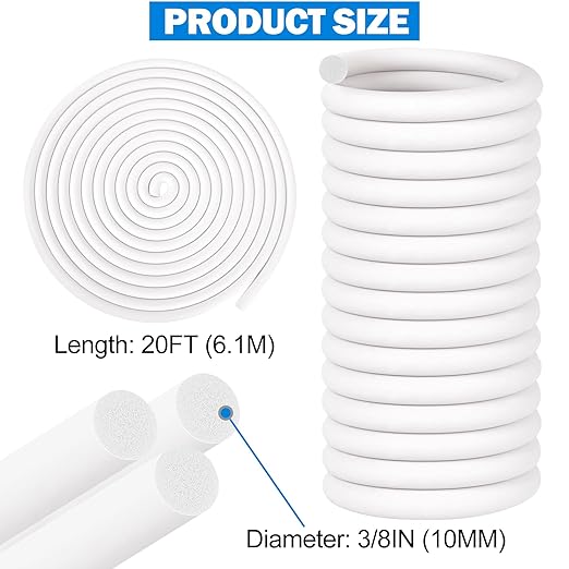 MYFAMIREA 20FT Backer Rod 3/8 Inch EPDM Rubber Caulk Saver Weather Strip Seal Concrete Expansion Joint Filler for Gaps and Joints, White